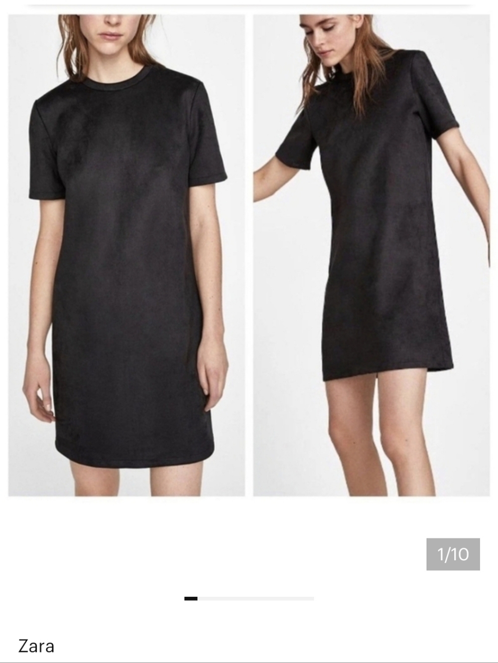 Zara Faux Suede Microsuede Vegan Solid Black Kangaroo Pocket Shift Dress Size M